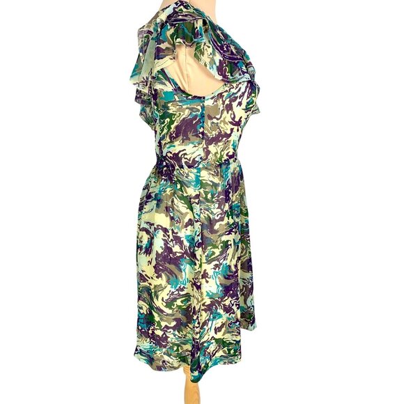One-Shoulder Abstract Print Ruffled Dress Knee-Length Purple Watercolor Size M - Picture 5 of 12